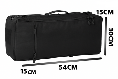 Black bag with dimensions labeled on a white background