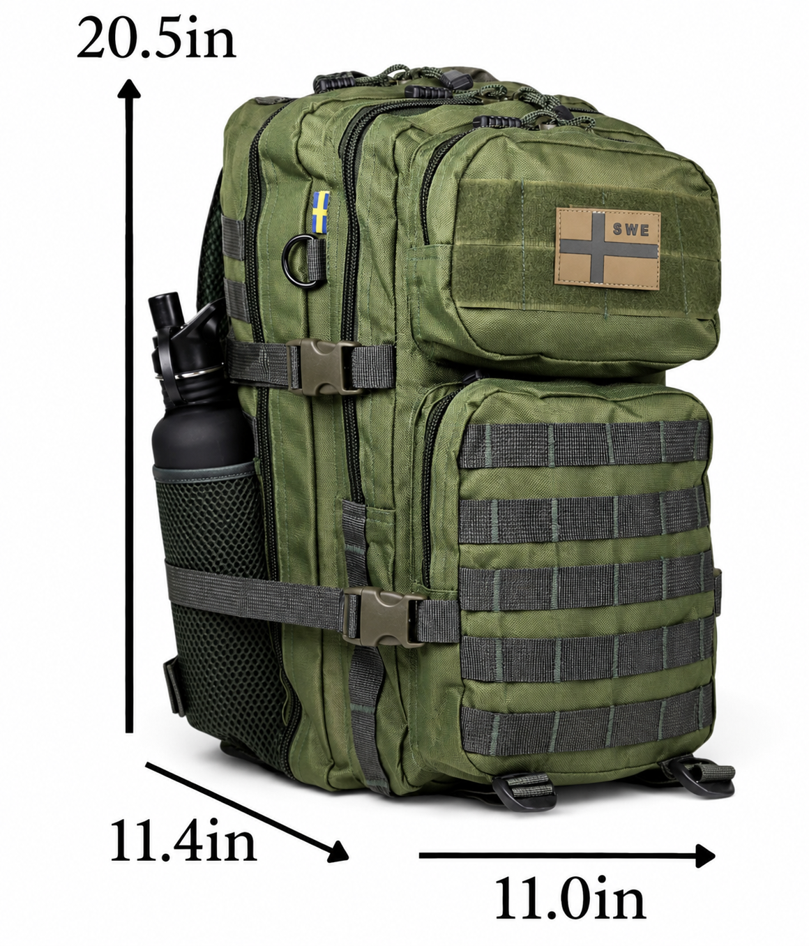 Army Assault Backpack with Net pockets  Green - 45L