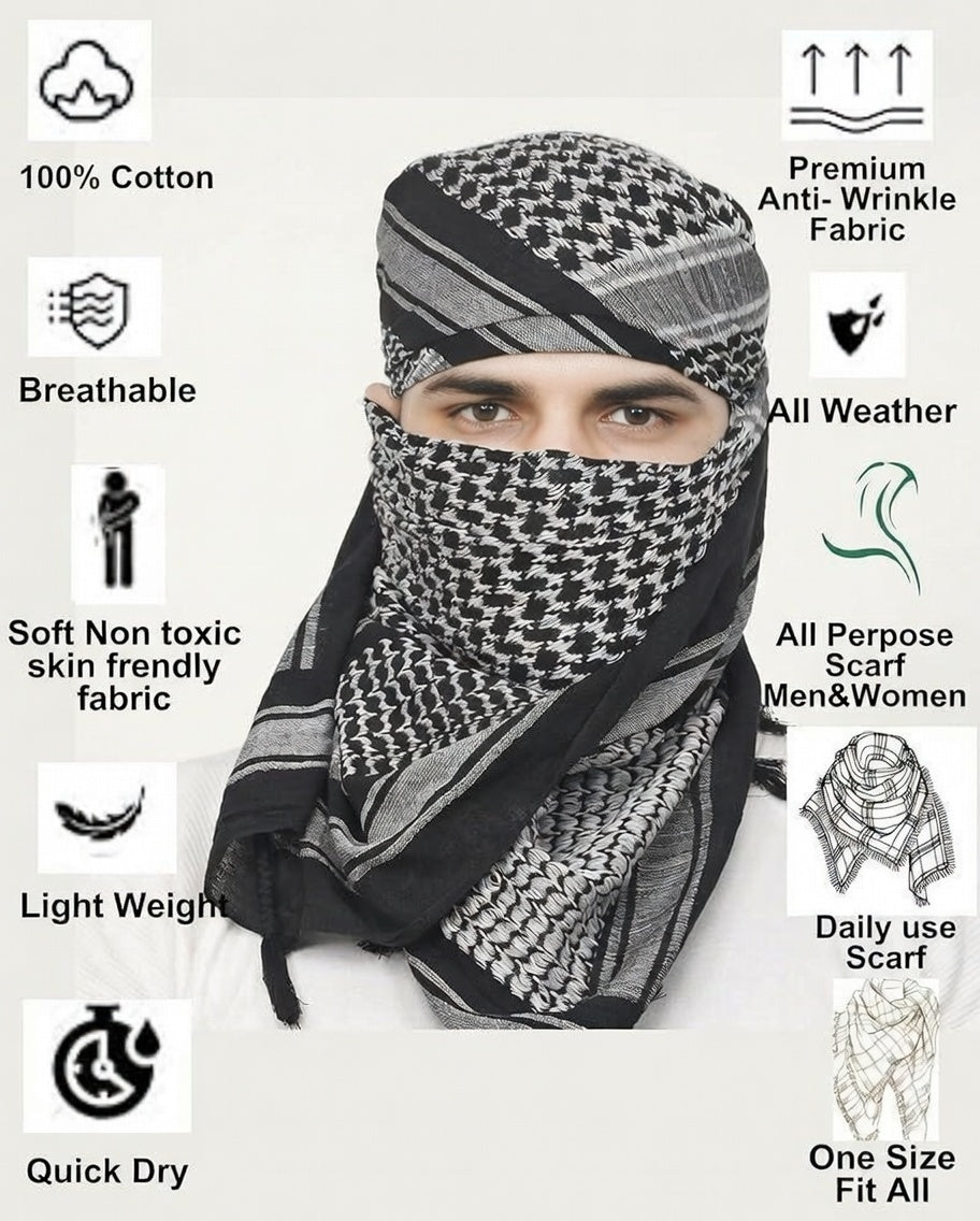 Premium black and white Shemagh