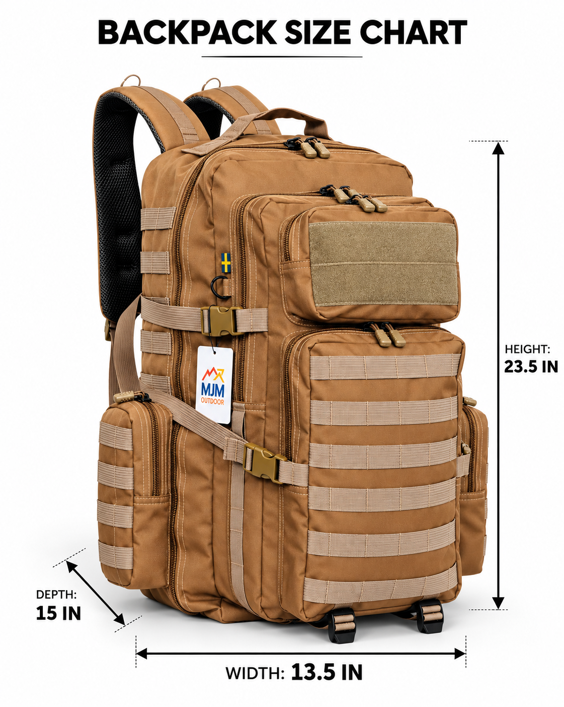 MJM Outdoor 60L Heavy-Duty Tactical Backpack –skin/tan