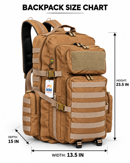 MJM Outdoor 60L Heavy-Duty Tactical Backpack –skin/tan